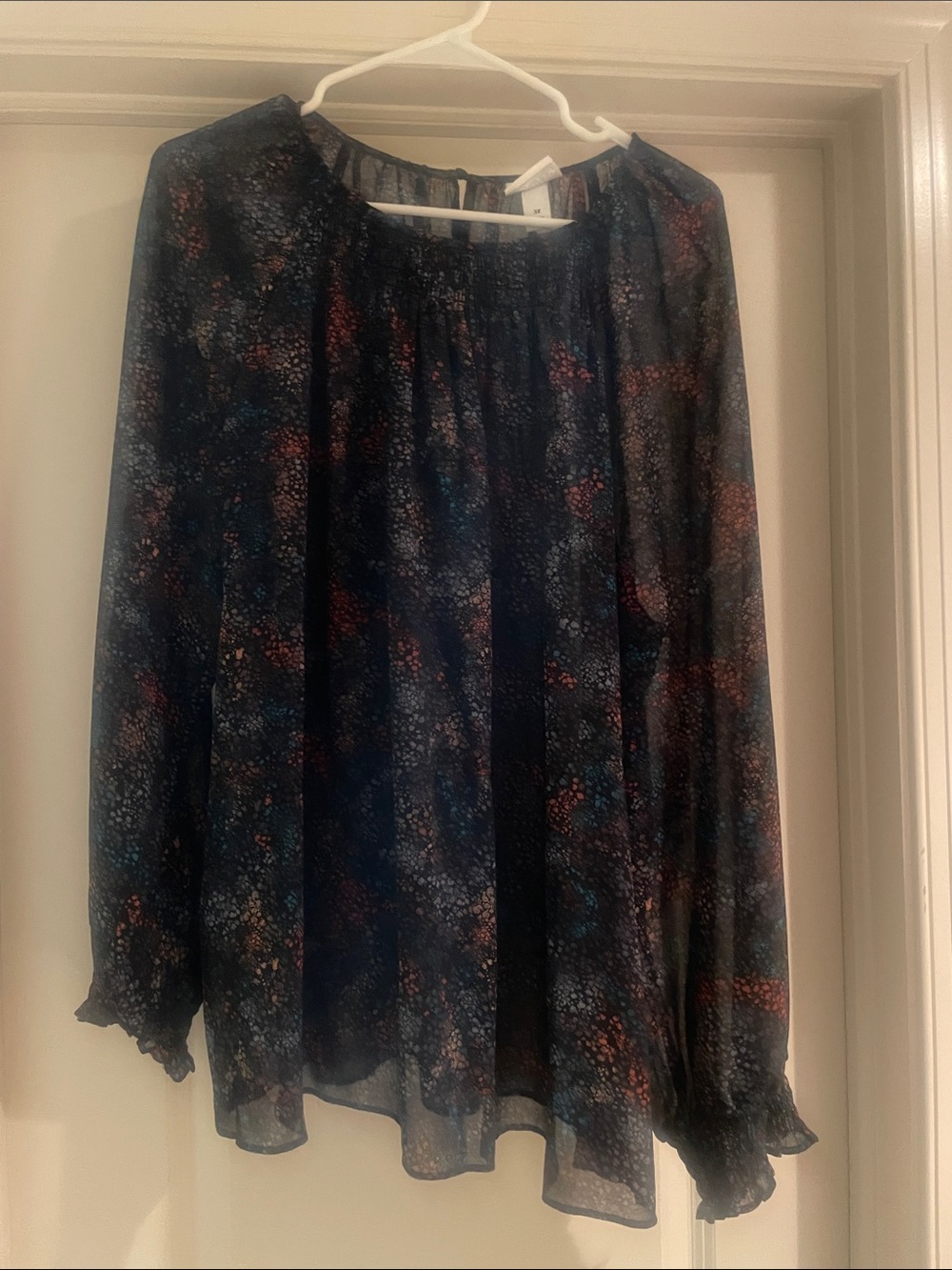 Black Floral Sheer Long-Sleeve Blouse